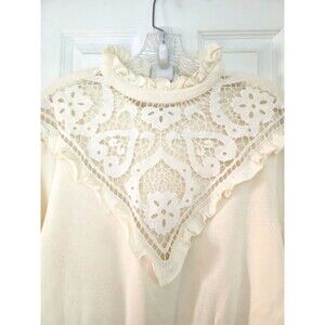 Express Sweatshirt Sweater Small Ivory Lace Front Ruffle Trim Romantic Girly
